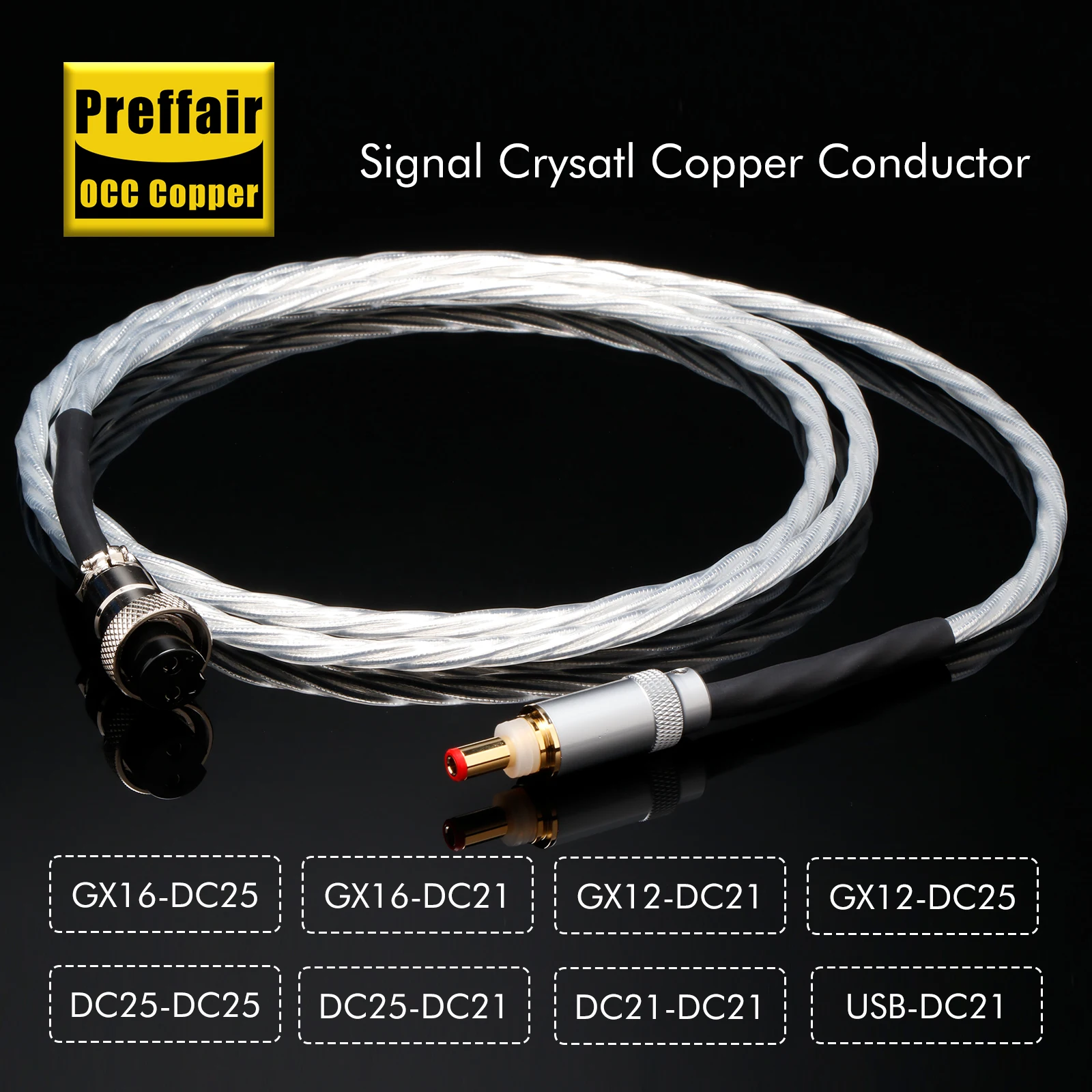 Hifi DC Cable USB/DC/GX16/GX12 to DC 5.5*2.5/2.1/mm OCC Silver Plated AC/DC Phono Cable Silver Foil Shield Amplifier Cable