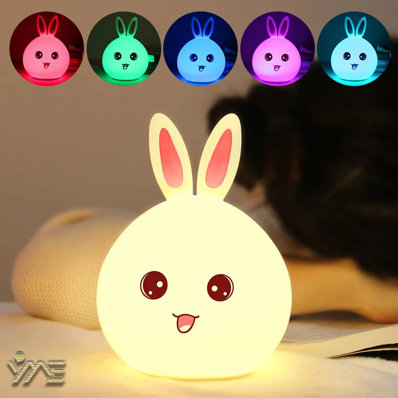 Rechargeable LED Night Light Cute Rabbit Colorful Light Clap Lamp Pat Lamp Night Feeding Baby Bedroom and Kid's Christmas Gift