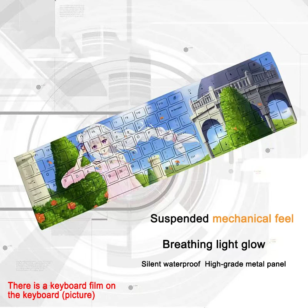Re:Zero-Starting Life in Another World Keyboard 104 Key Gaming Anime USB Wired Backlit Gaming Keyboard Keycap For Games Computer