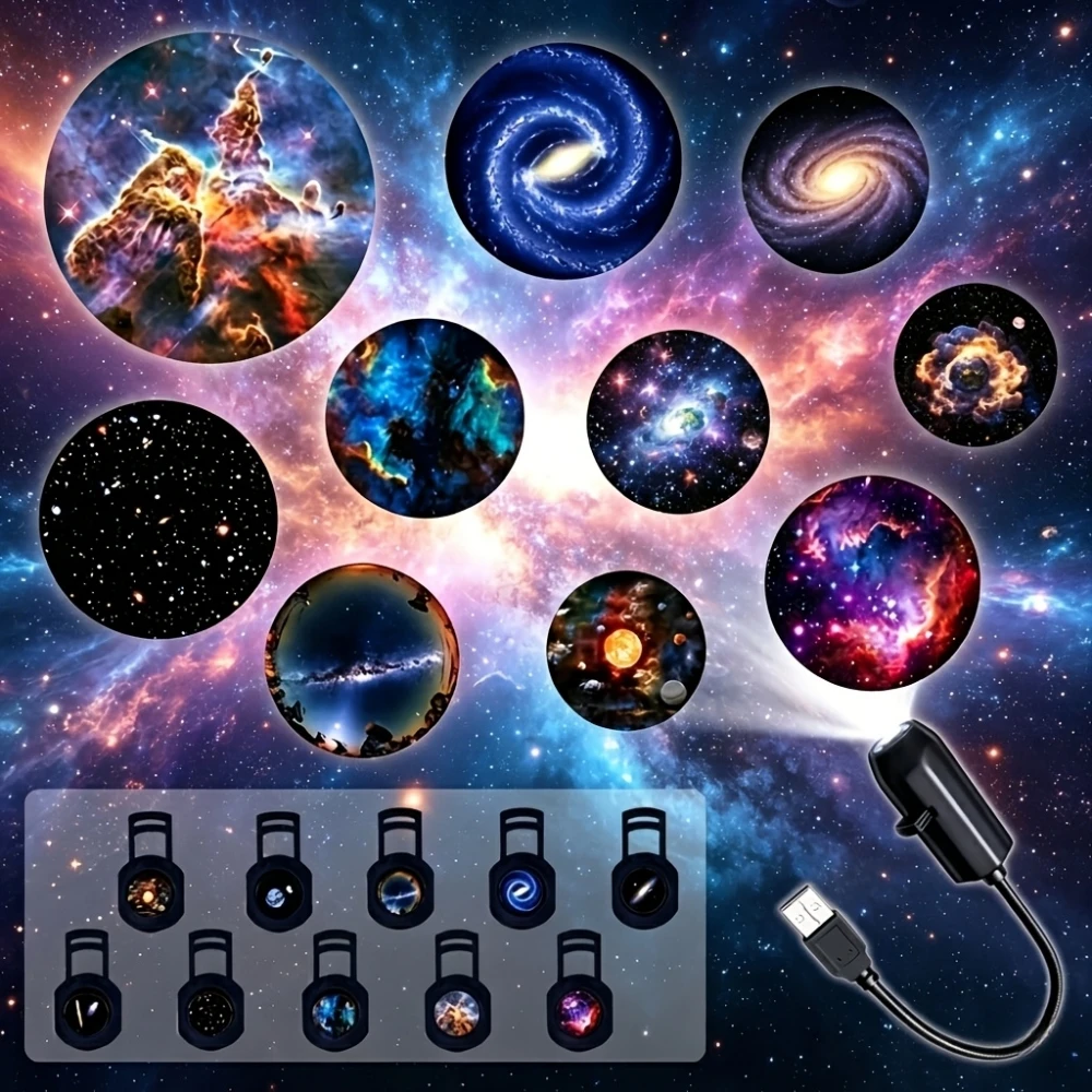 Galaxy Star Projector Night Light with USB,10 Planet Modes,ocean,christmas,halloween for Bedroom,Home Theater, Car, or Travel