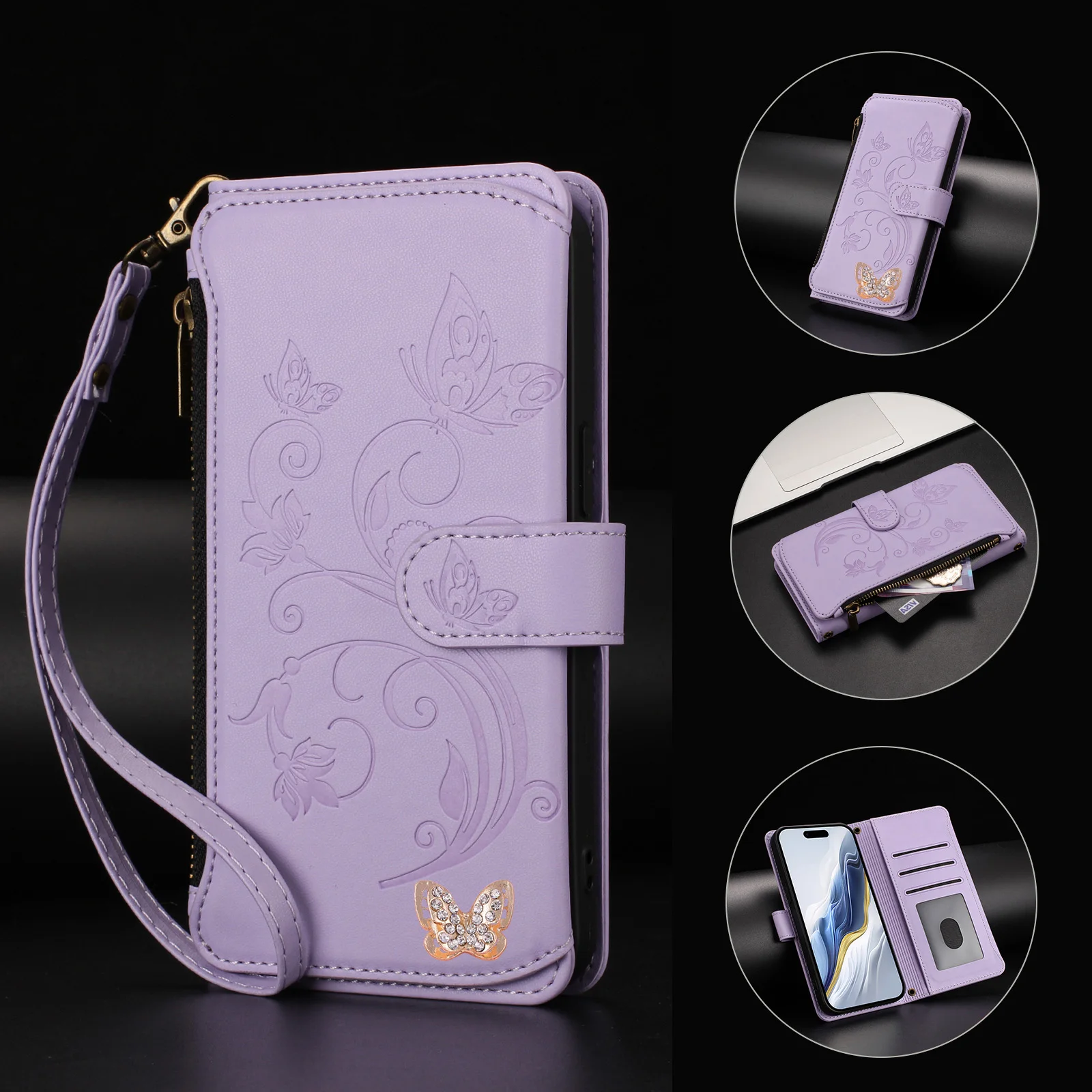 Wrist Zipper Wallet Case for Xiaomi POCO M7 M6 M5S M5 M4 M3 Pro 5G Wireless Charging Leather Multi 5 Cards Handbag Flip Cover