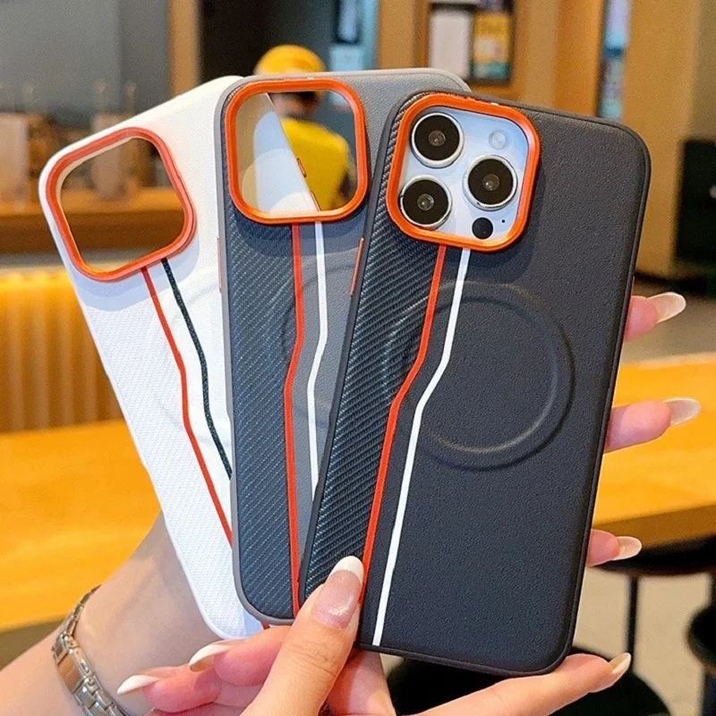 Solid Color Color Block Pattern Phone Case for iPhone 15 16e 17 Pro Max with Support Wireless Charging
