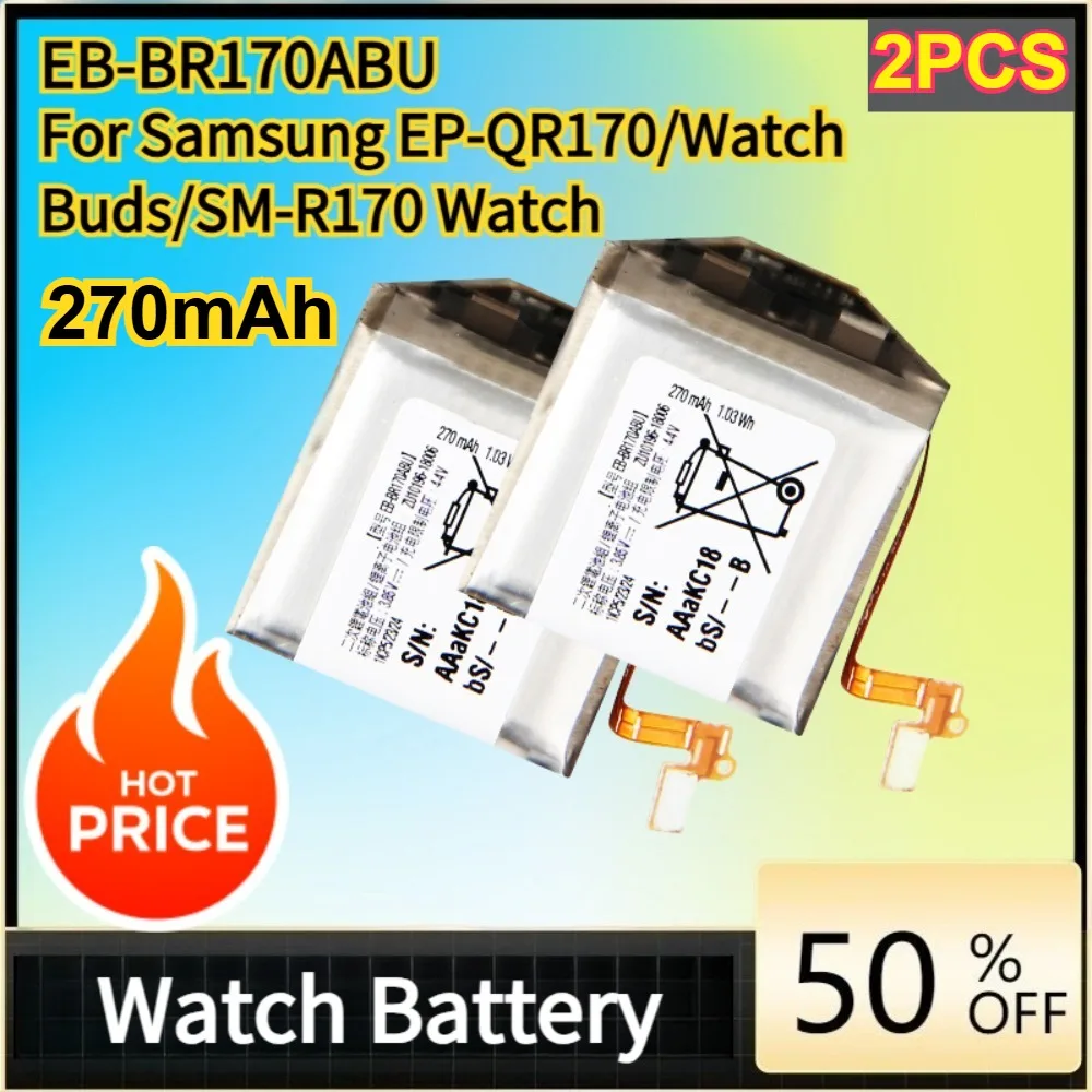 2Pcs 270mAh EB-BR170ABU High Capacity Lithium Battery Replacement For Samsung Galaxy Watch Buds SM-R170 EP-QR170 Smart Watch