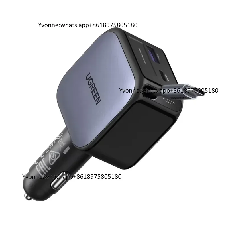 60W 2C1A Retractable Cable 3-Port Fast Charger PD USB-C/USB-A Cigarette Lighter Adapter for //iPad 12V Car