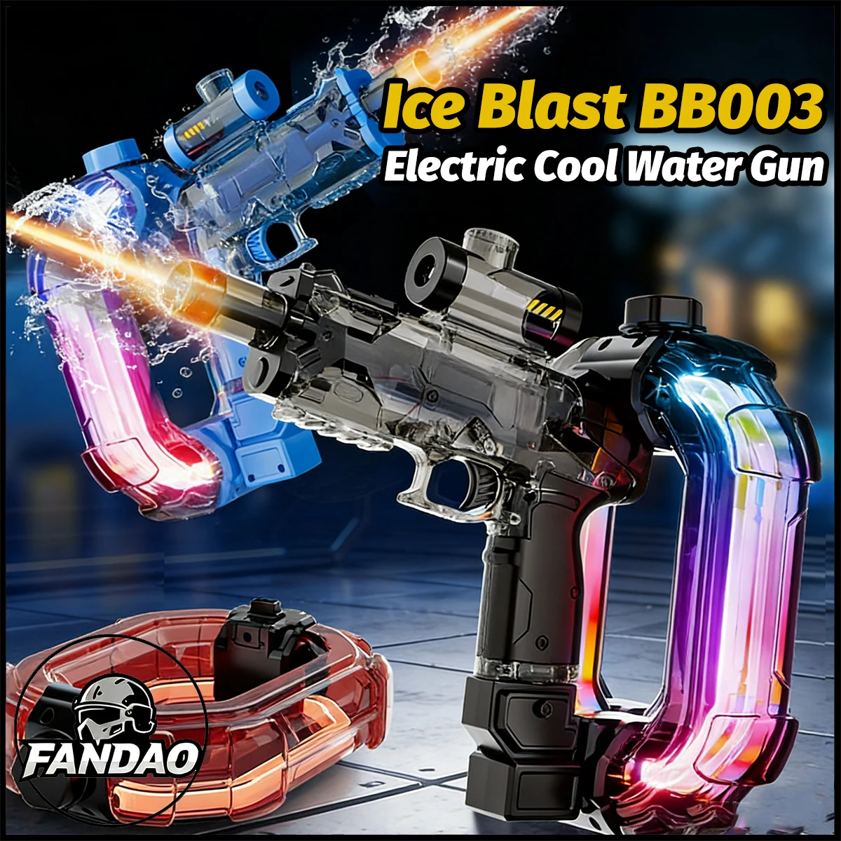 Ice Blast Electric Continuous Water Gun with 7-Color Lights Sound Effects Kids Ring Water Blaster Summer Outdoor Beach Pool Toy