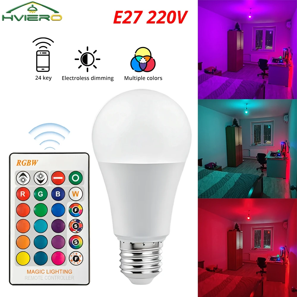 E27 Led Chip Bulbs 24key Smart Wireless IR Remote Control Dimmable RGBW Light Colorful Changing Home Decoration Lighting Lamps