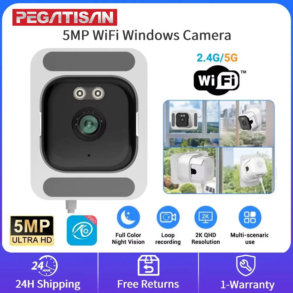 5MP 2K Windows Camera Color Night Vision WiFi Indoor Cam For Home Security Motion Detection 24/7 Recording Quick Install Camera
