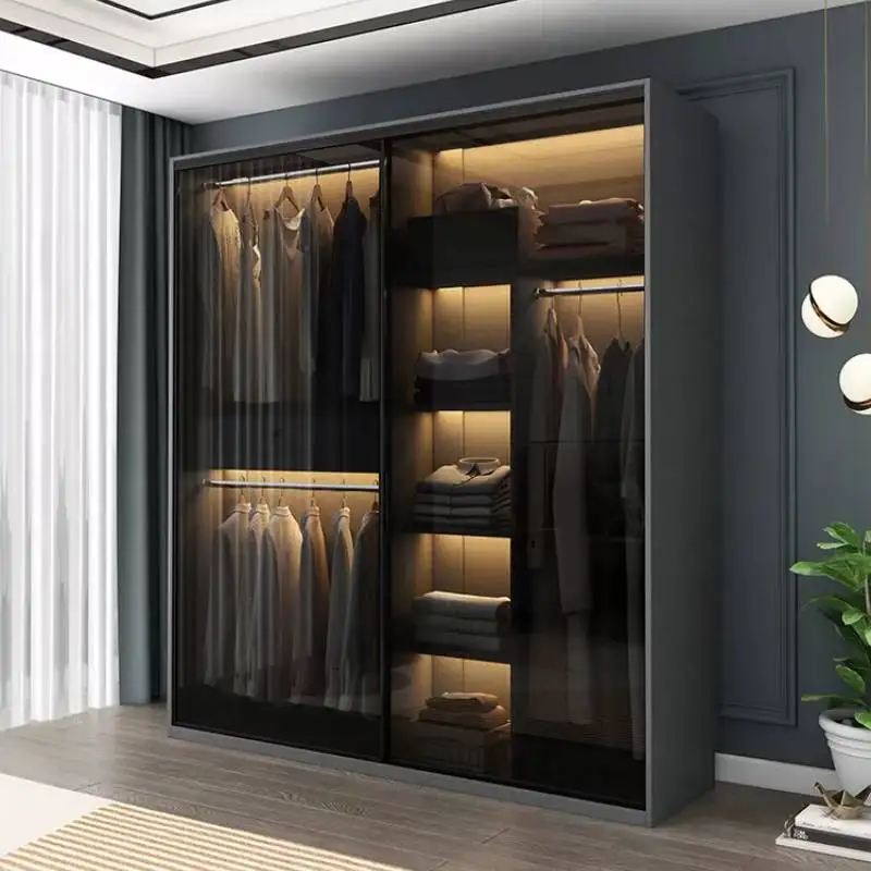 Island Black Men Wardrobes Glass Modern Luxury Open Closets Wardrobes Portable Sliding Door Armarios Para Ropa Furniture Home