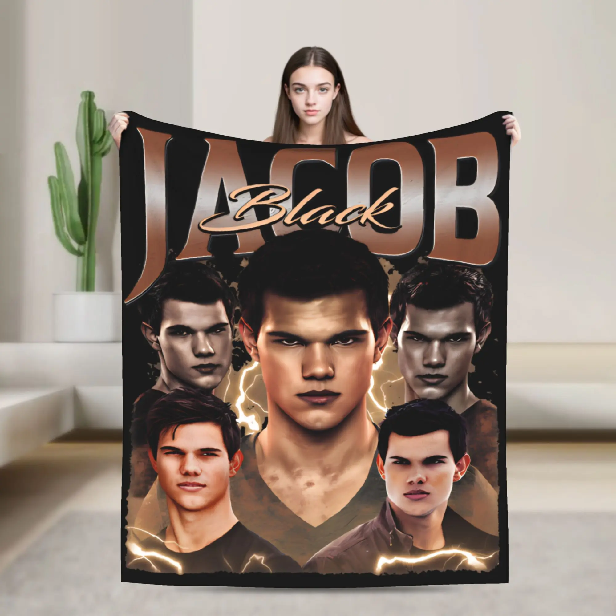Twilight Jacob Black Cozy Blankets Novelty Travel Car Throw Blanket Home Decor Flannel Bedspread Sofa Bed Cover