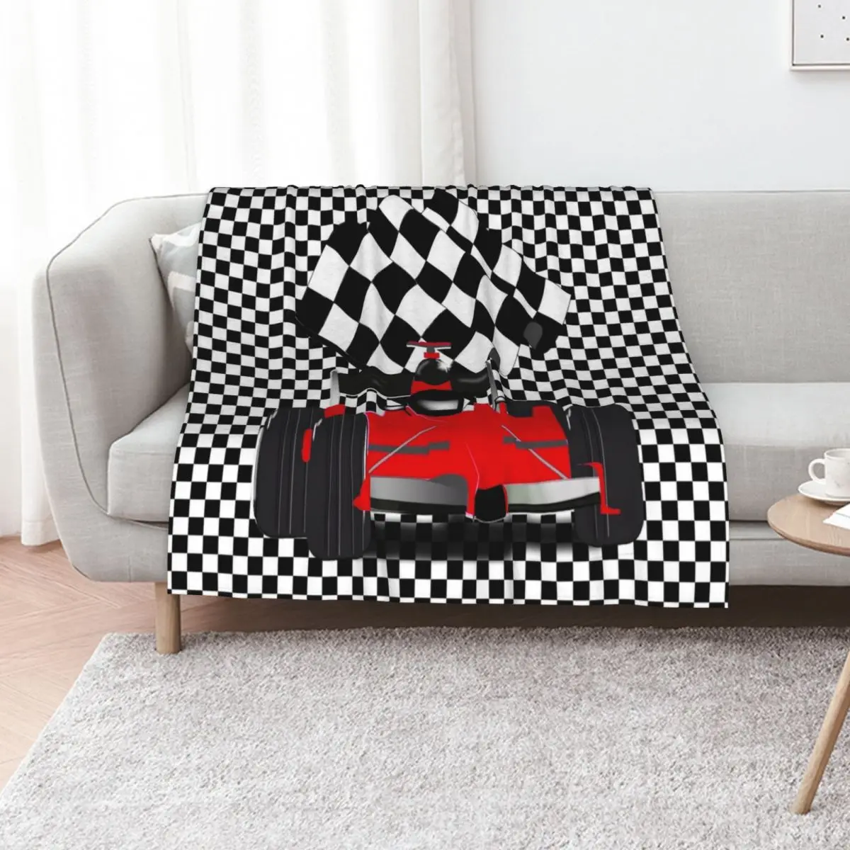 RedRace Car with Checkered Flag Throw Blanket Soft Soft Beds christmas decoration Luxury Throw Stuffeds Softest Blankets