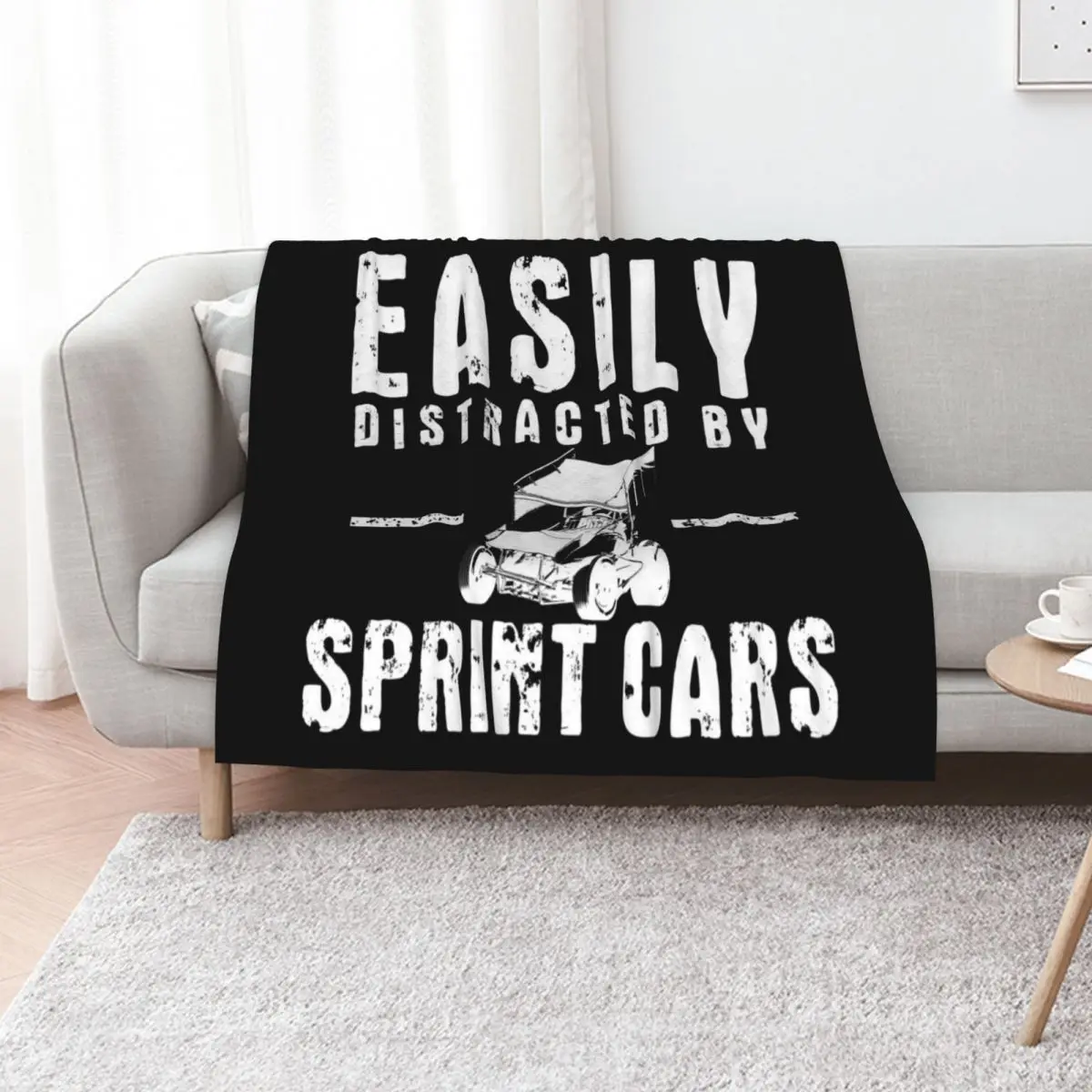 Easily Distracted By Sprint Cars v2 (White) Throw Blanket Soft Home Decor Blanket for Couch Bedroom