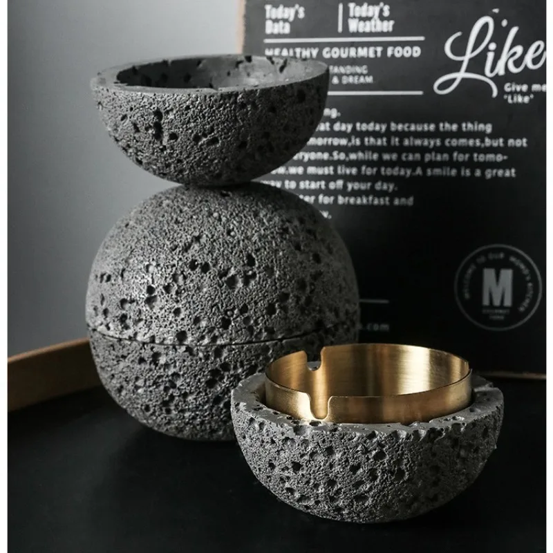 Lunar Ashtray, Cement Stainless Steel with Lid, Large Capacity Portable Car Anti Ash Ashtray, Boyfriend Home Decoration Gift