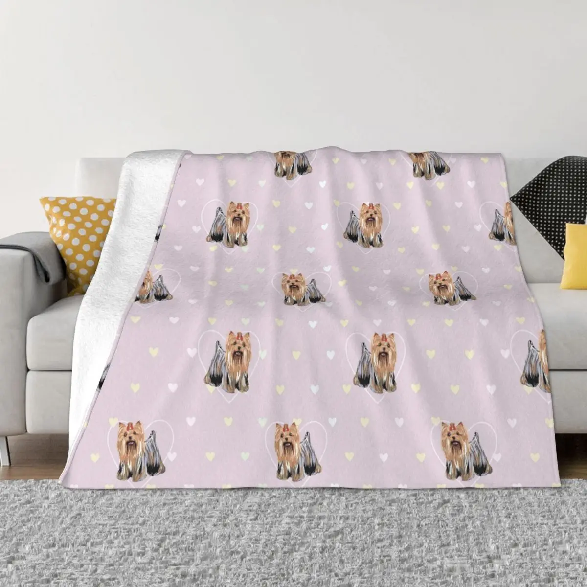 Terrier Dog Puppy Plaid Blanket Fleece Textile Decor Multi-function Warm Throw Blanket for Bedding Car Bedspread