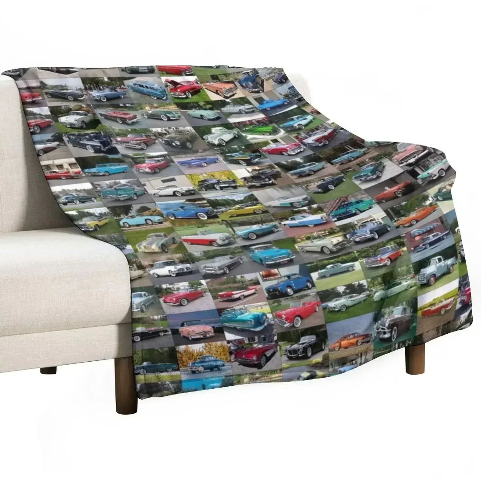 1950's Cars Throw Blanket Luxury Designer Beach Decorative Beds For Decorative Sofa Vintage blankets ands Blankets