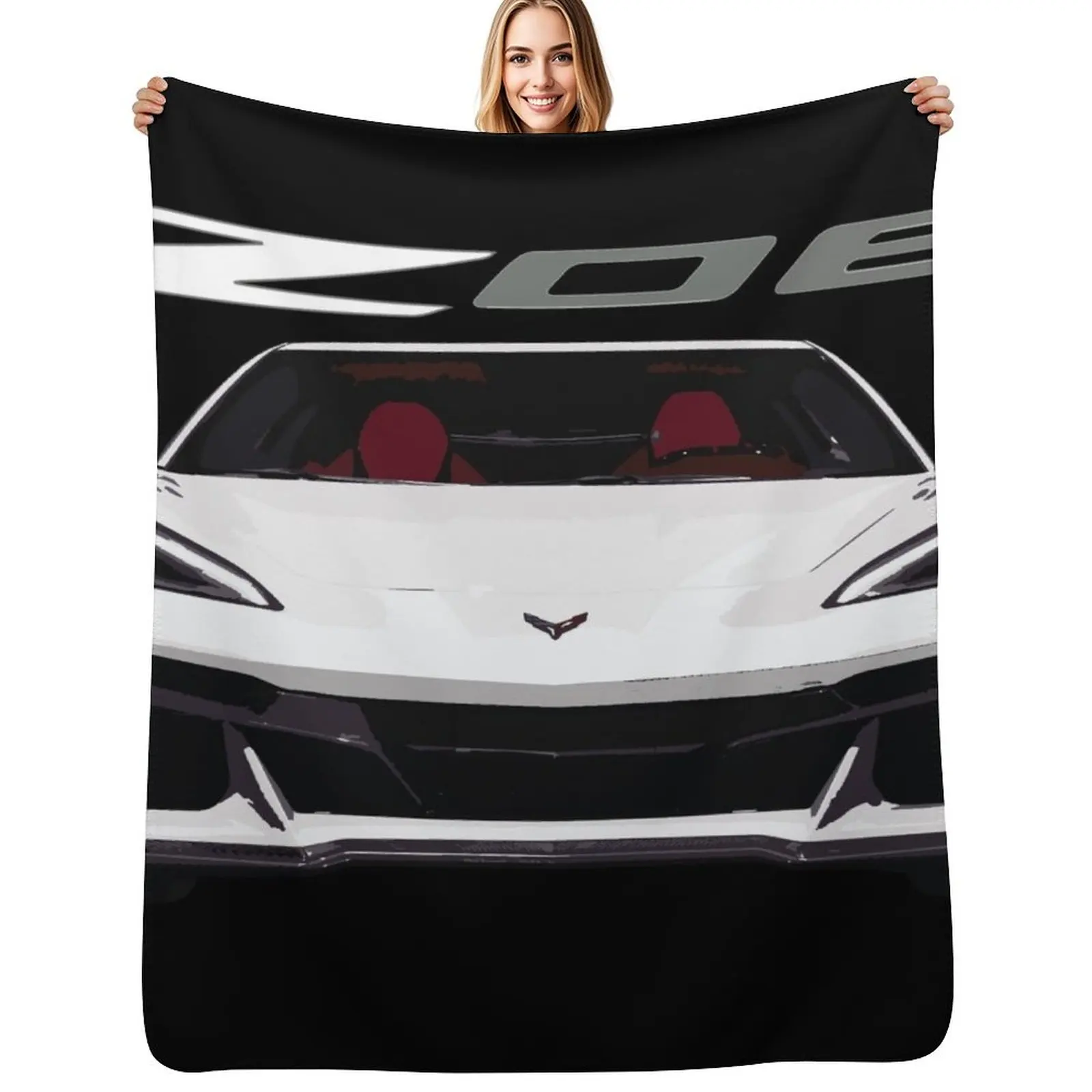 C8 Arctic White Z06 c8r graphic car line art Throw Blanket Soft Home Decor Blanket for Couch Bedroom
