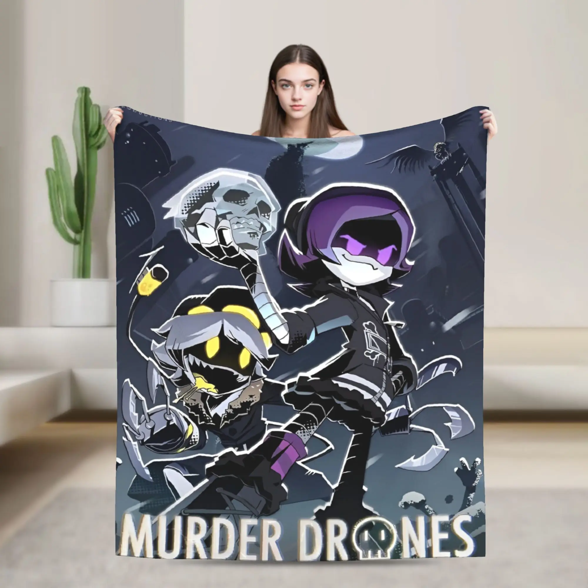 Robot Murder Drones V Uzi Warm Soft Blanket Travel Plush Throw Blanket Novelty Couch Chair Flannel Bedspread Sofa Bed Cover