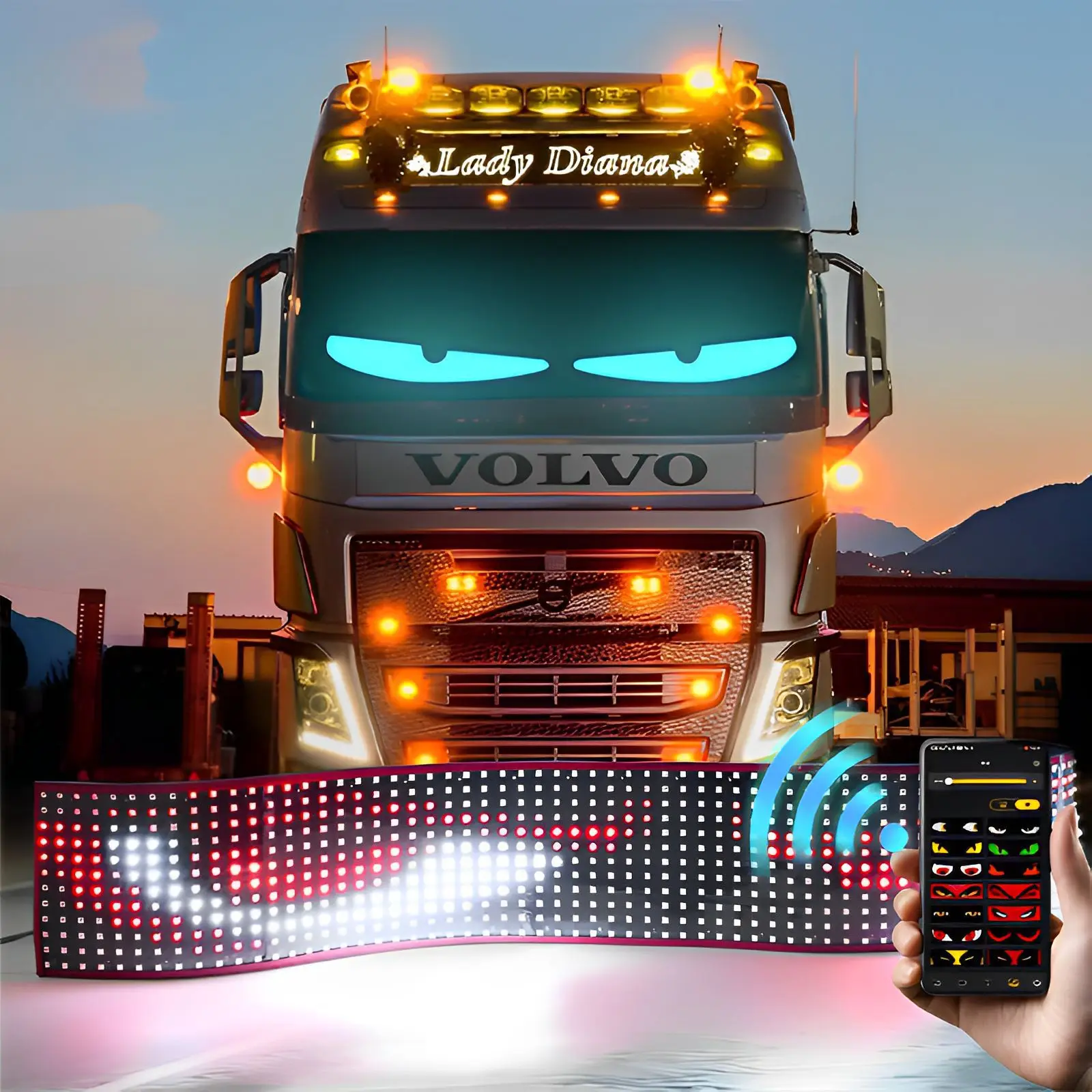 Large APP Truck Car Devil Eye LED Pixel Panel Light Remote Control Soft Foldable Lighting Scrolling For Board Windshield 12V 24V