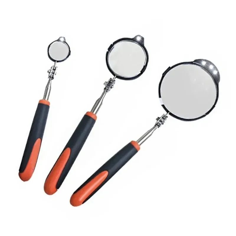 1PC LED Foldable Retractable Inspection Mirror 32mm 55mm 82mm Telescopic Inspection Lens Round Reflex Mirror Car Repairing Tool