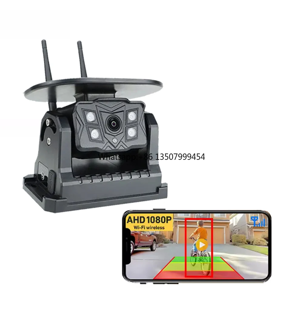 WiFi HD Solar Car Camera 100M Magnetic Base Wireless AI Blind Spot Alarm Backup for Bus Van Truck RV Front Rear View