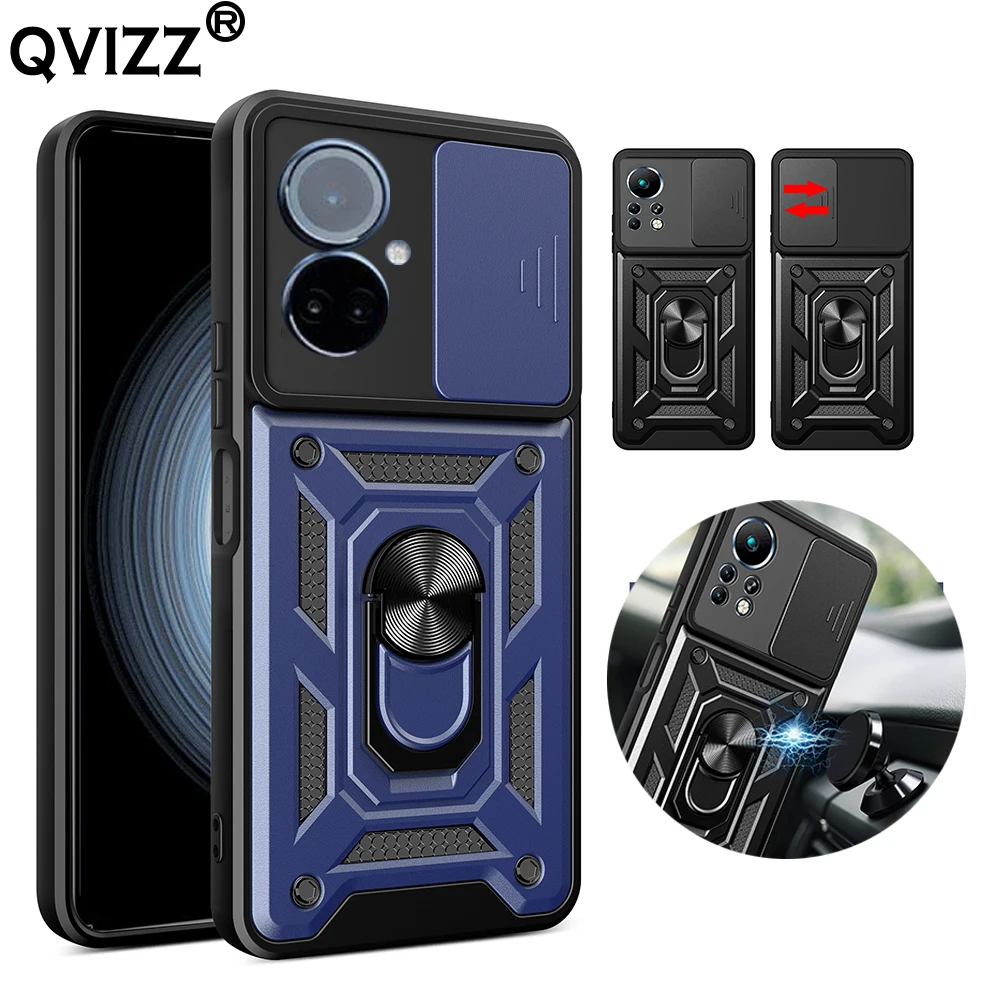 Slide Camera Case for Tecno Camon 19 Pro Camon19Pro Car Magnetic Ring Holder Luxury Soft Edges Hard Phone Cover TecnoCamon19Pro