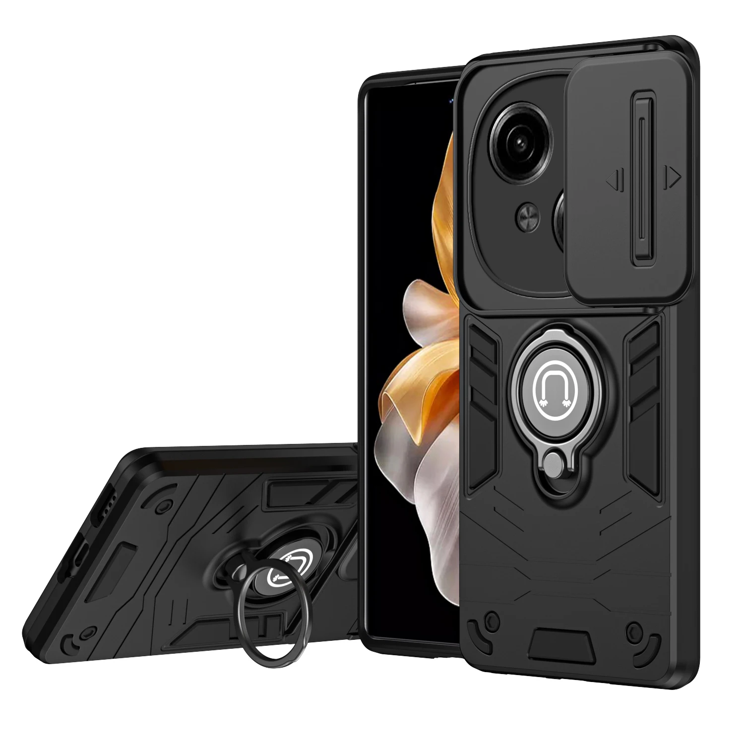 Slide Camera Case for Tecno Spark Go 1 Pop 9 4G Car Magnetic Ring Holder Armor Silicone Hard Phone Cover TecnoSparkGo1 Pop9