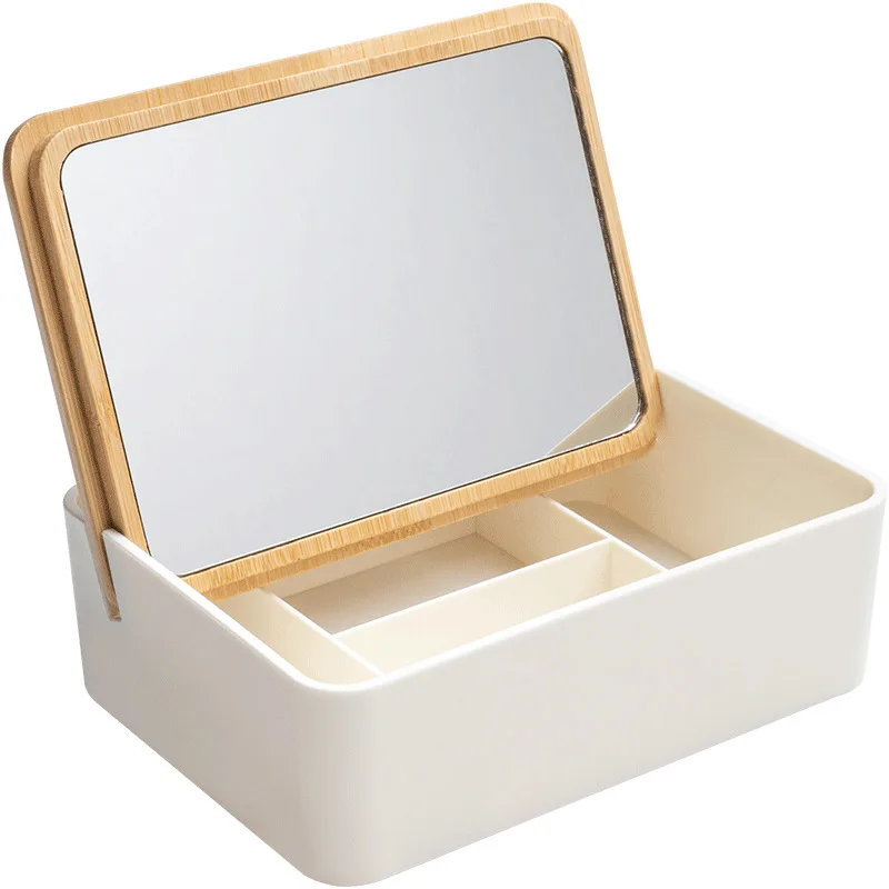 Desktop Storage Makeup Mirror with Box, Portable Student Dormitory Princess Dressing Mirror
