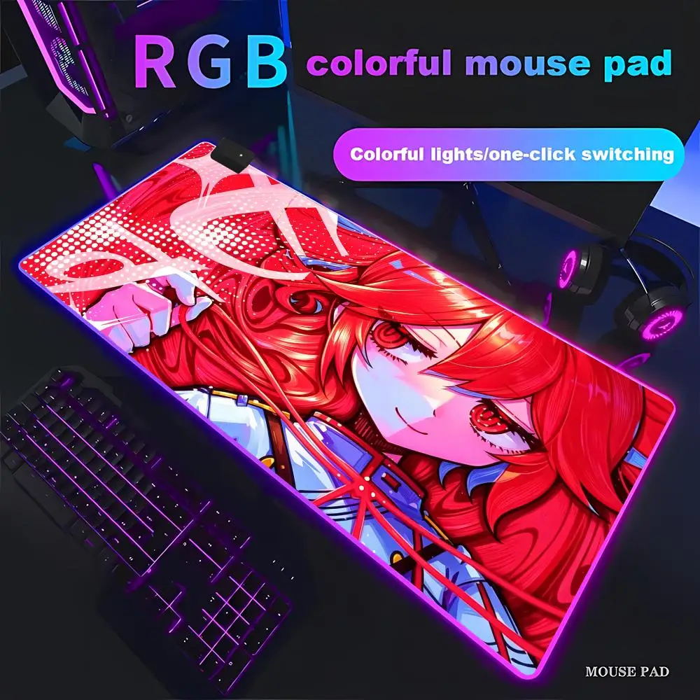 HYBXAXC Red Anime Girl Mouse Pad Non-slip Rubber Base Mat for Office Laptop Large RGB Pad HD Gamer LED Light XXL PC Non-slip