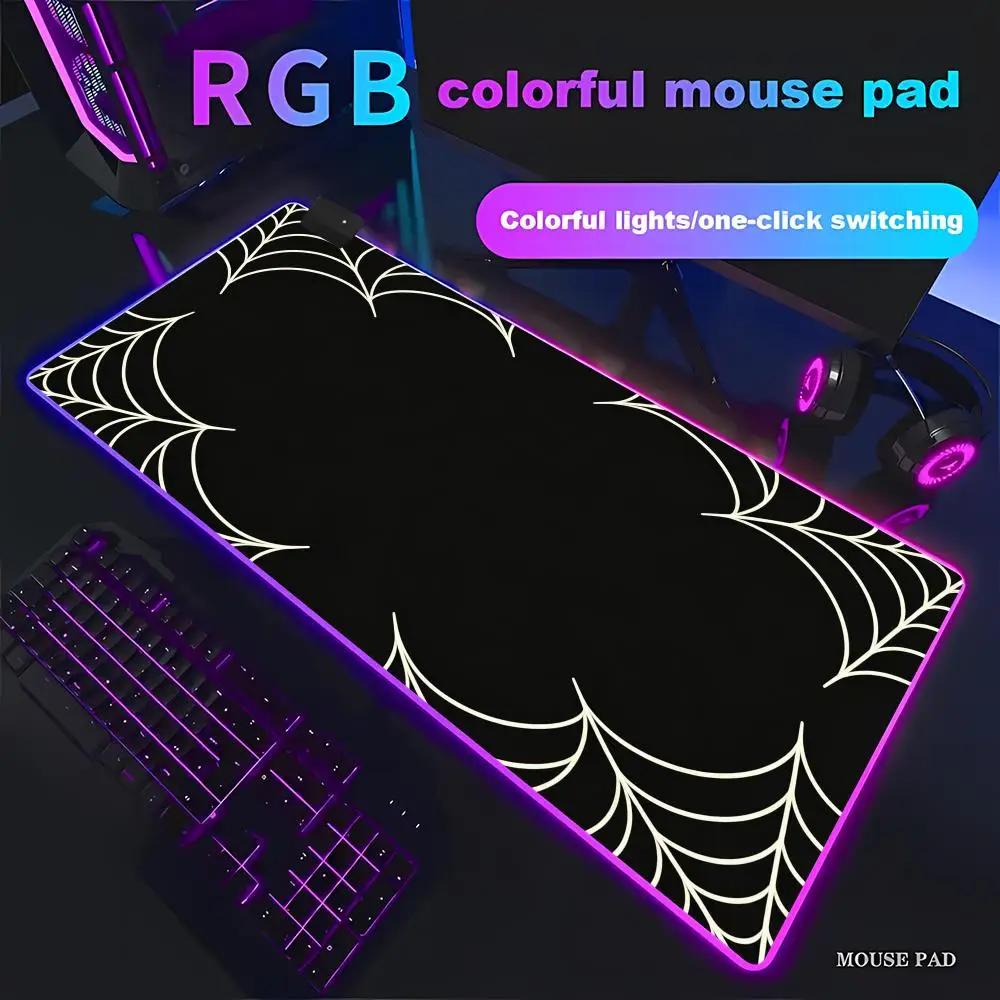 HYBXAXC Black Spider Web Mouse Pad Office Laptop Keyboard Decoration RGB Gaming Mouse HD Gamer LED Light PC Computer Non-slip