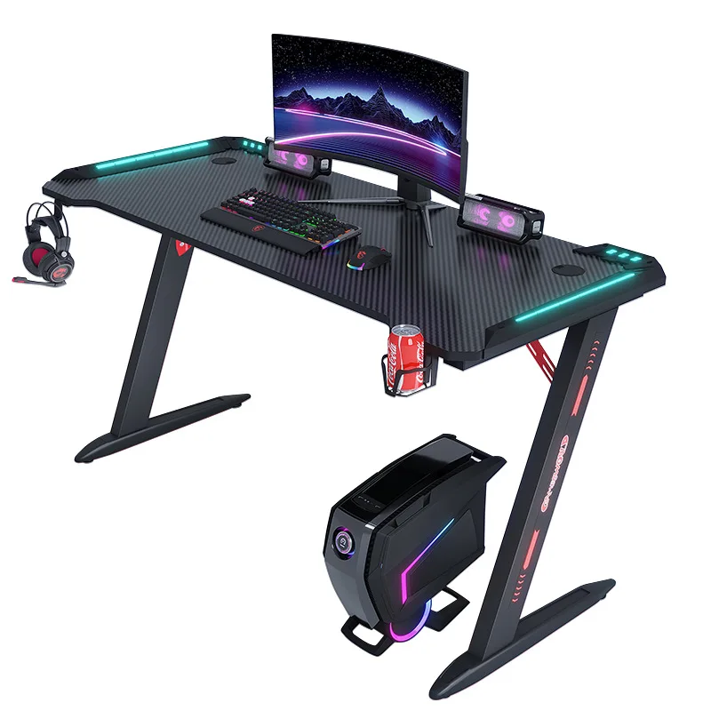 # RGB LED Light E-Sports Gaming Desk Modern Home Office Bedroom Computer Table Extendable Study Desk High Quality Factory Direc