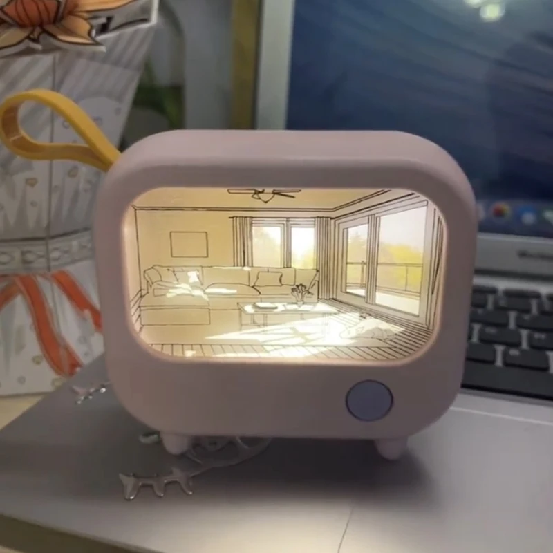 TV Painting Night Light Led Cute Child Learning Table Lamp Room Home Decoration Atmosphere Lighting Mini Desktop Birthday Gift