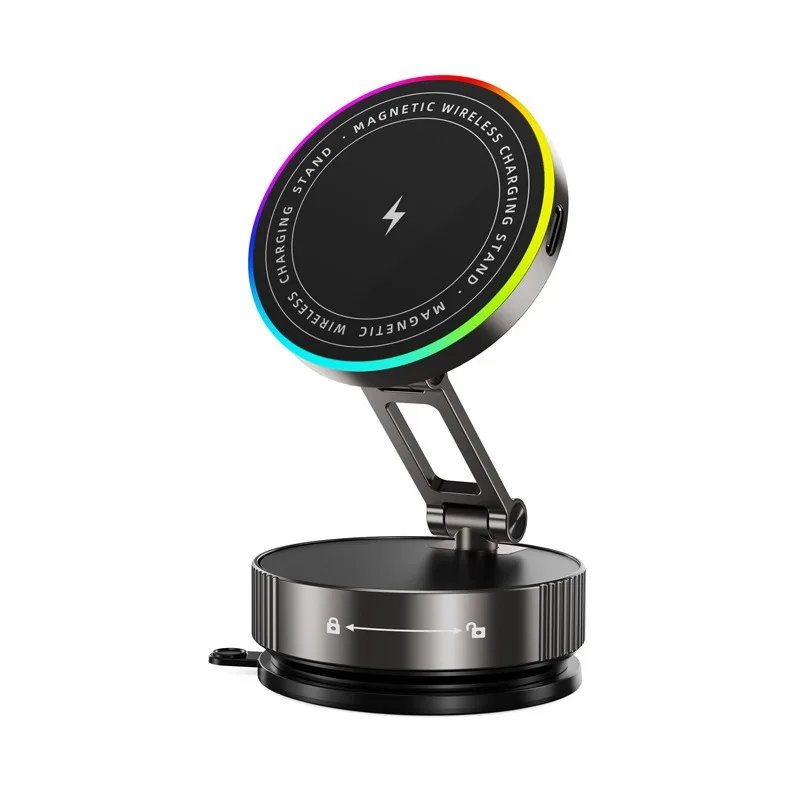 boneruy Magnetic Vacuum Car Phone Holder 15W Wireless Charger 360° Rotating Metal Dashboard Mount Stand for Smartphone GPS