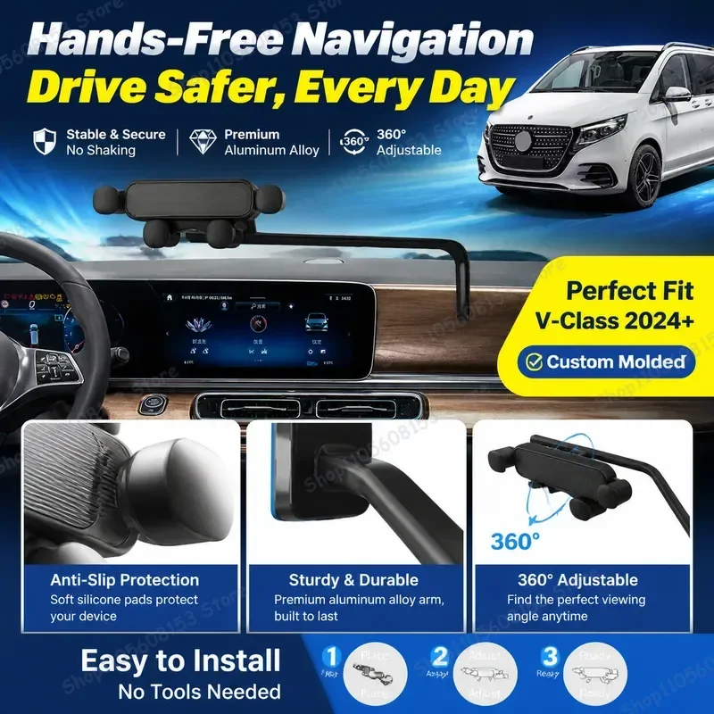 For Mercedes-Benz V-Class 2024 For Car Phone Mount For GPS Navigation Holder Adjustable Dashboard Vent Clip Smart Auto