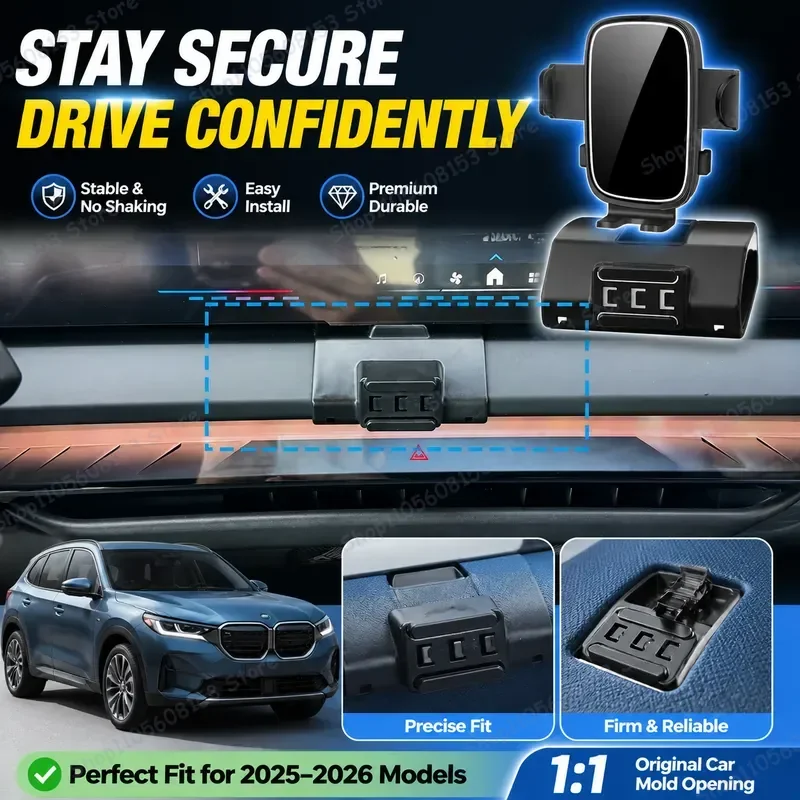 For BMW X3 2025 2026 Clip On Phone Holder Adjustable Car Mount Stable No Vibration Dashboard Accessory Universal Smartphone