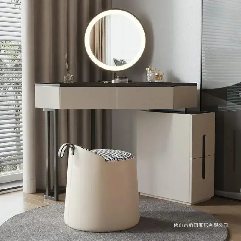 Corner Vanity Desk with Mirror and Lights Farmhouse Makeup Vanity with Chair Dressers Modern Small Apartment Corner Mini Dresser