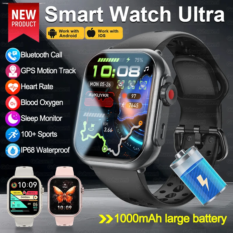 2026 New Watch Ultra 2 SE Men Women 1000mAh Battery Heart Rate Bluetooth Call 100+Sport GPS Track IP68 Waterproof Smart Watches