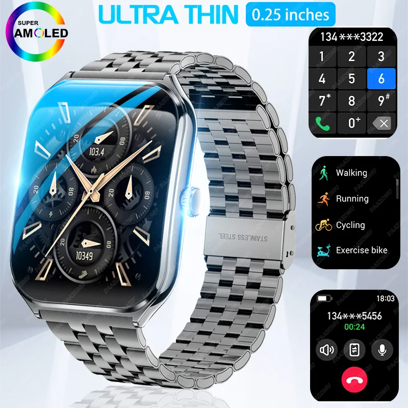 2026 New Ultra Thin SmartWatch 1.96inch AMOLED HD Screen Health Monitoring Bluetooth Call Sports Fitness Watch for Men and Women