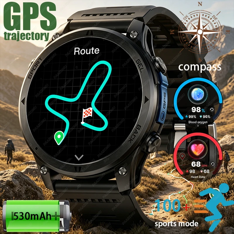 2026 New Durable Outdoor GPS track Men's Smart Watch Bluetooth Call Compass Heart Rate Blood Oxygen Fitness Tracker Sports Watch