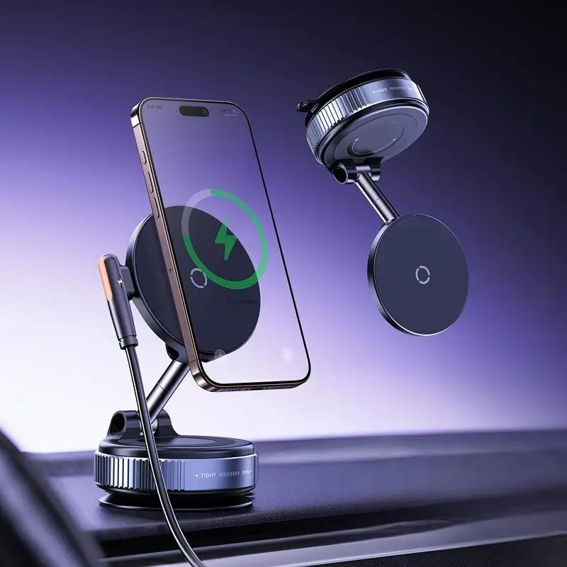 15W Wireless Charging Magnetic Car Phone Mount 360 Rotation Holder Foldable Car Phone Holder Wireless For Smartphones
