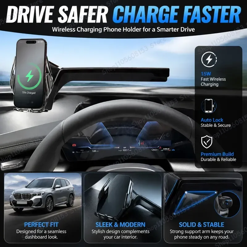 For BMW X1 IX1 X2 IX2 2022 2023 2024 Car Phone Mount Magnetic Dashboard Holder Wireless Charging Cradle for Smartphones
