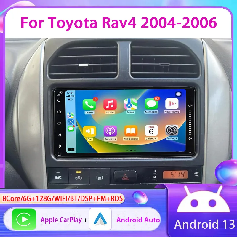 7” Android 15 128G Autoradio Wireless Carplay GPS BT Multimedia Player Smart Car SystemsFor Toyota Rav4 2004-2006