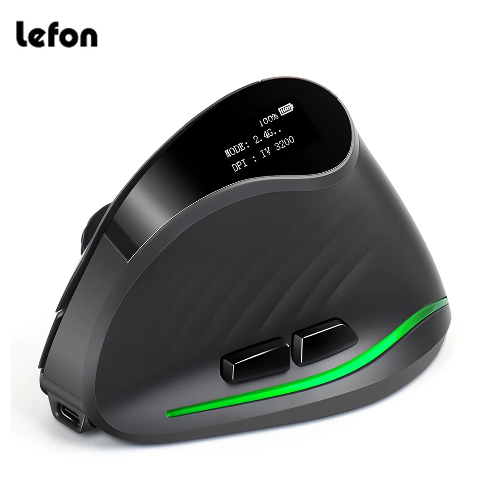 Lefon F35C Wireless Vertical Mouse Ergonomic Bluetooth Mouse 4000DPI 7 Buttons with OLED Programmable Gaming Mice for PC Laptop