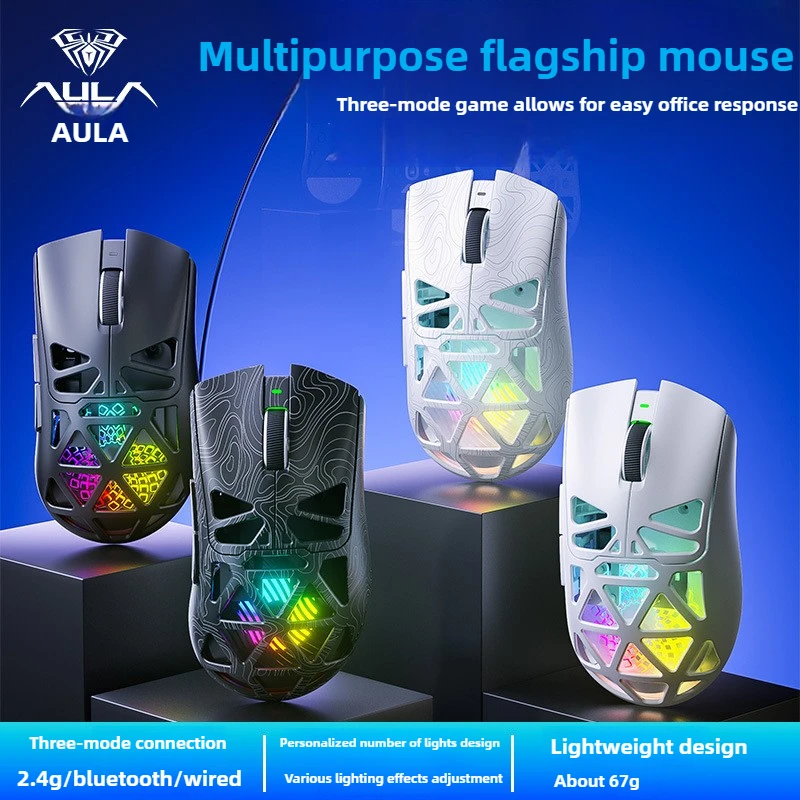 AULA gamer Wireless Gaming Mouse Bluetooth 2.4G Three Mode Lightweight E Sports for Notebook Office Desktop souris maus branco