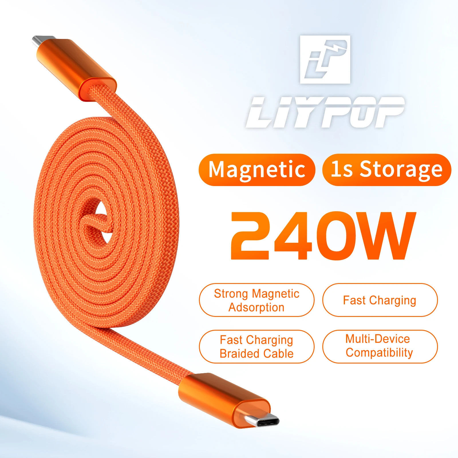 LIYPOP Magnetic Cable Fast Charging Cord  for Thunderbolt 4/5 USB C to USB C Cable USB 2.0 240W for Laptop Macbook iPad