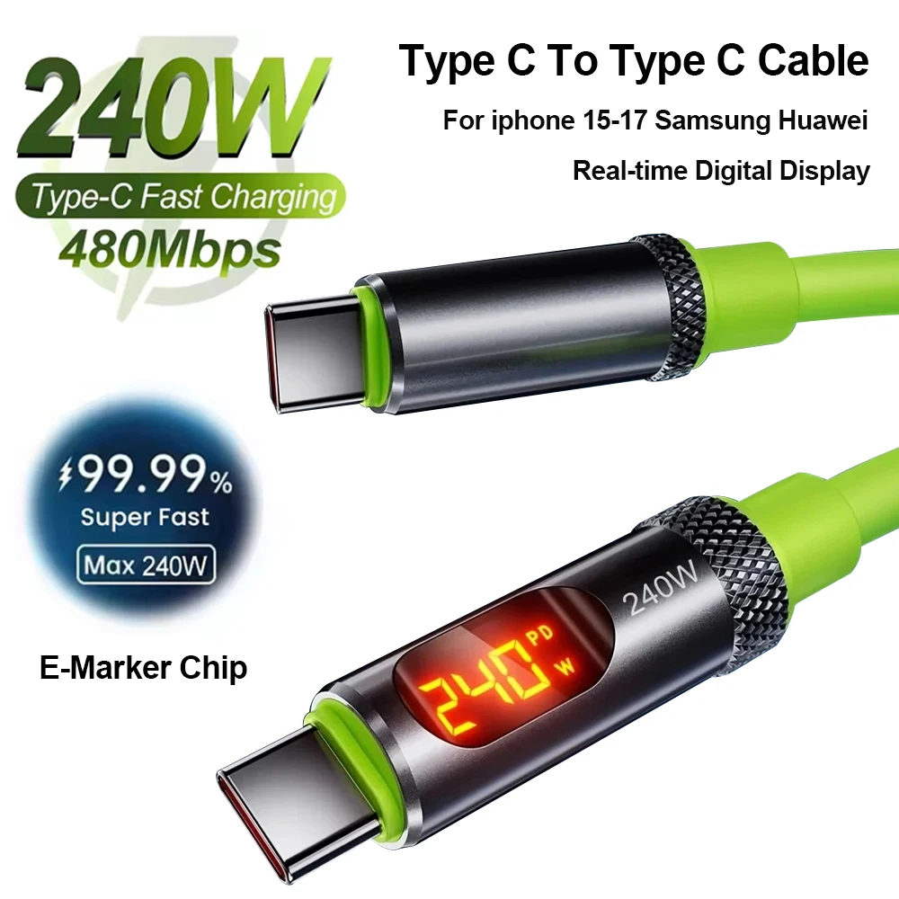 240W USB C To Type C Cable LED Display Fast Charging Cables Dual Type C Charger Data Cords For iPhone 15 16 17 Pro Max Samsung