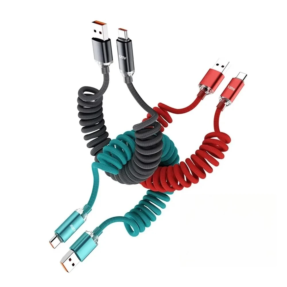 120W spring retractable fast charging data cable 6A Type-C charging cable universal car super flash charging cable