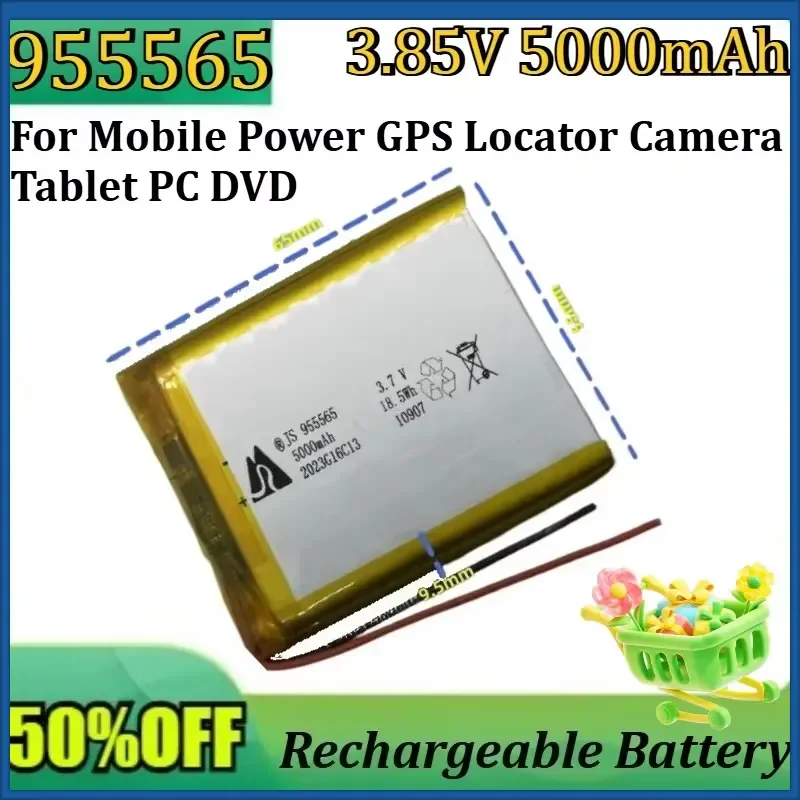New 955565 Lithium Polymer Battery 3.85V 5000mAh Rechargeable Lipo Batteries for Mobile Power GPS Locator Camera Tablet PC