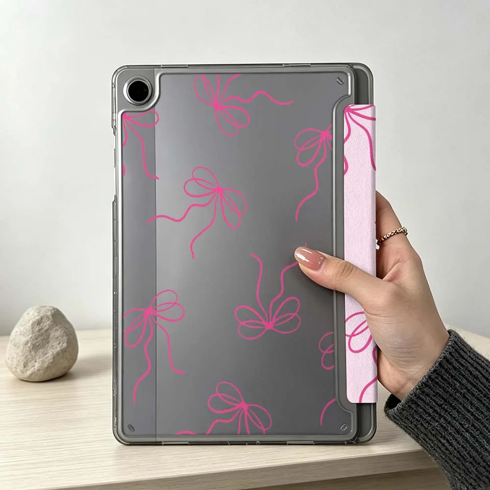 Pink Minimalist Bow Pattern Soft For Samsung Galaxy Tab S10 S9 S8 S7 S6 A11 A10 A9 FE Plus Lite Foldable 3Y Tablet Case
