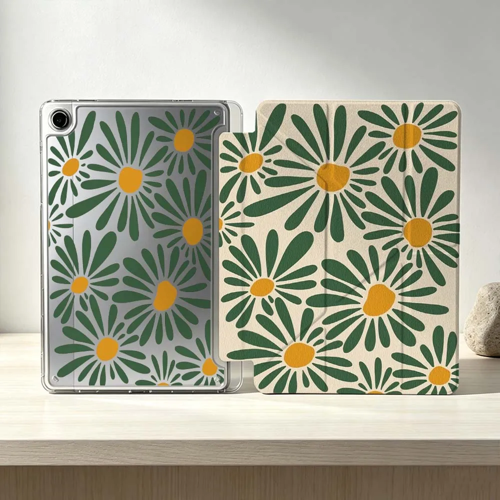 Green Artistic Floral Pattern For Samsung Galaxy Tab S10 S9 S8 S7 S6 A11 A10 A9 FE Plus Lite Foldable 3Y Tablet Case Soft