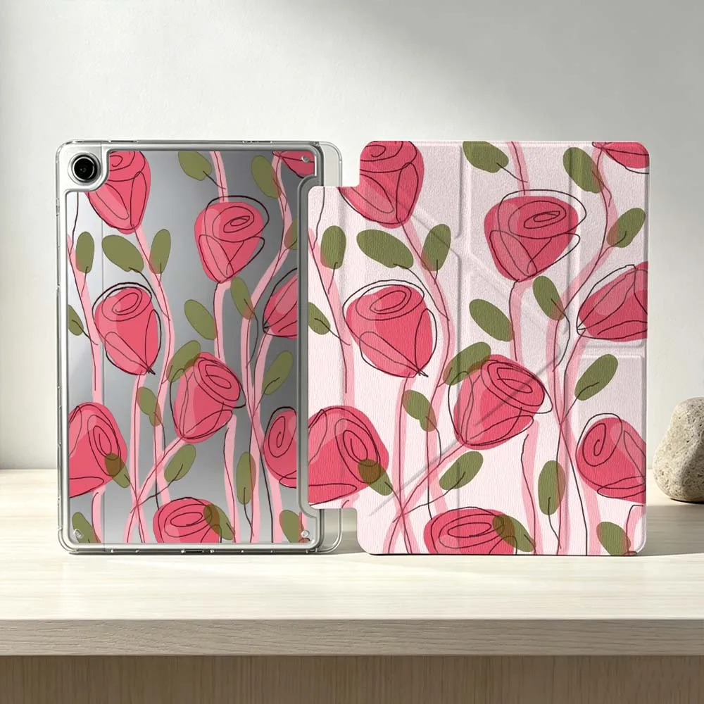 Artistic Rose Pattern For Samsung Galaxy Tab S10 S9 S8 S7 S6 A11 A10 A9 FE Plus Lite Foldable 3Y Tablet Case Soft