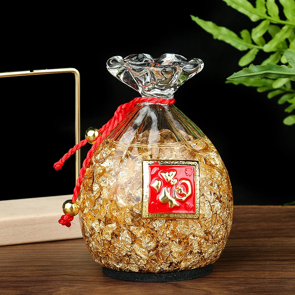 Crystal Gold Foil Fortune Bag Decoration Piece Home Office Charm Fortune Handicraft Creative Feng Shui Ornament Gift